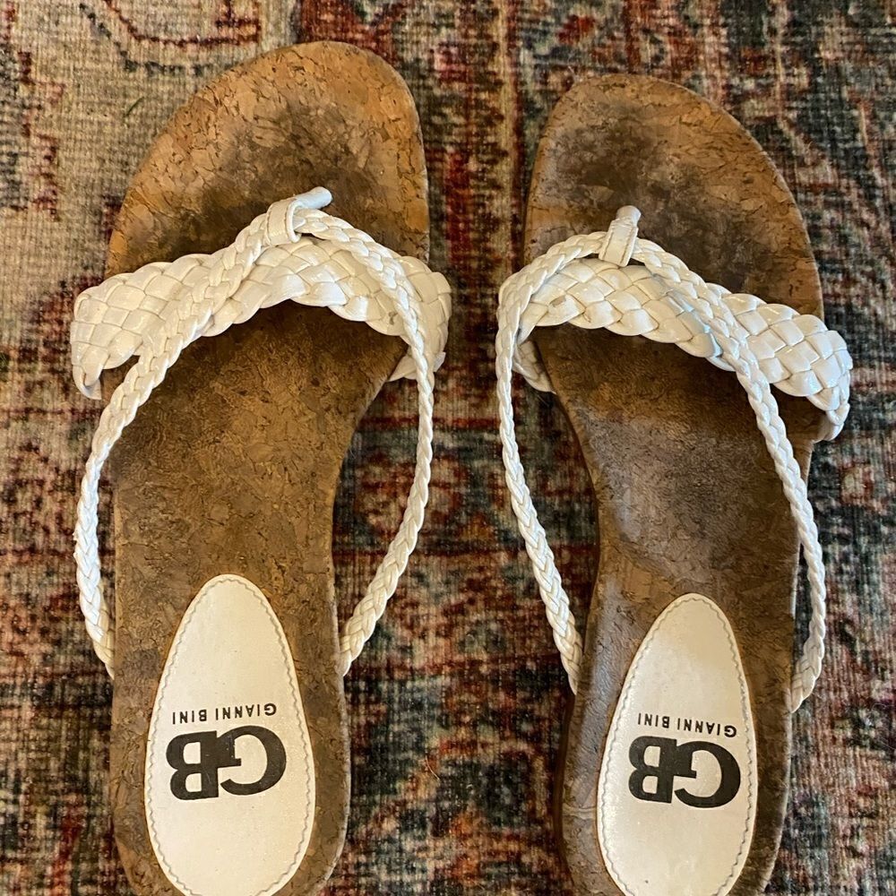GB patent leather white sandals cork sole